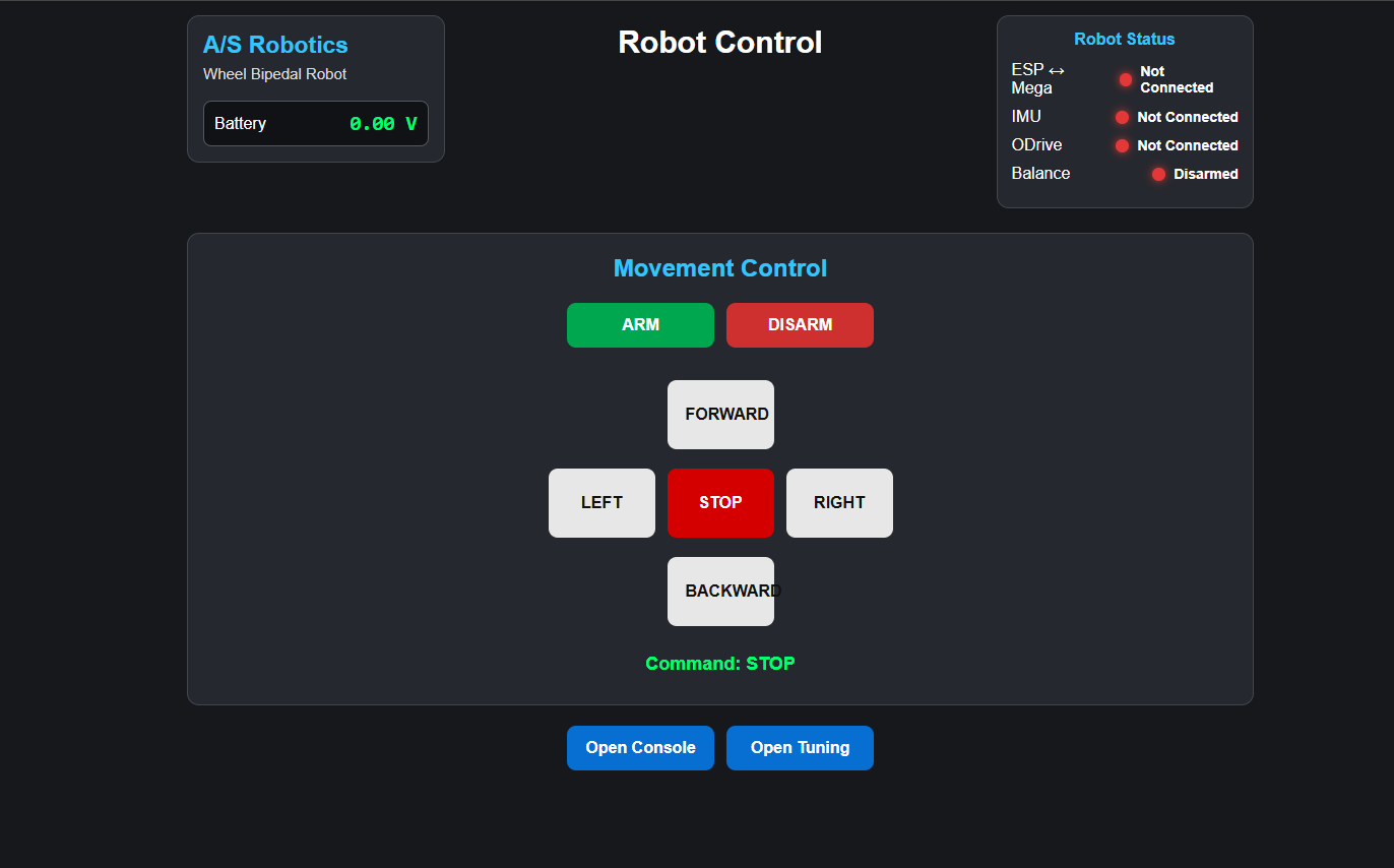 Wheel-biped robot browser movement-control dashboard